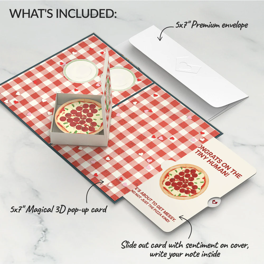 Pizza Love New Baby Pop-Up Card and Sentiment Set - Image 2